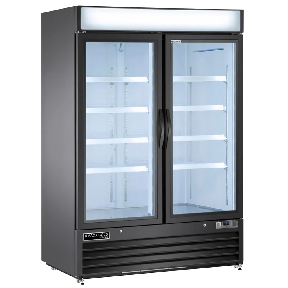 Maxx Cold MVMF48B 54" V-Series Two Section Display Freezer w/ Swing Doors - Bottom Mount Compressor, Black, 208-230v