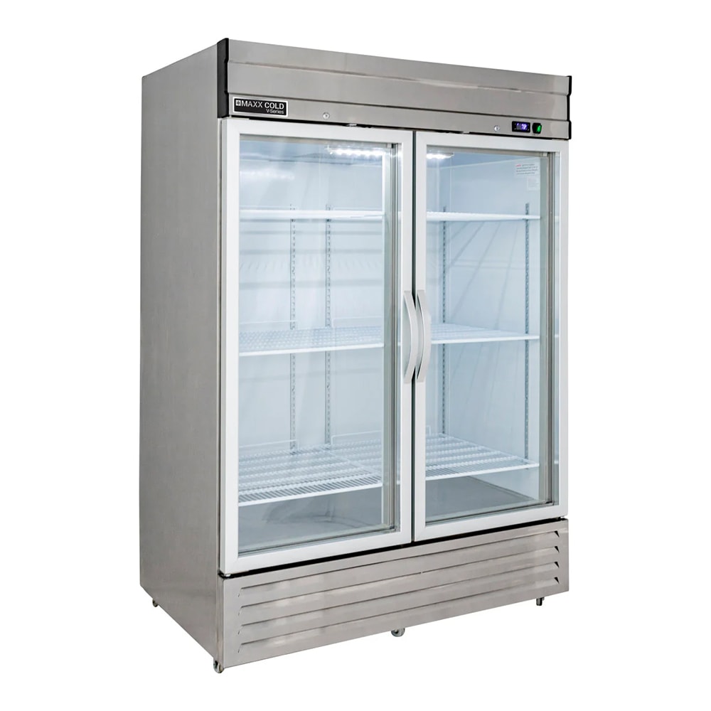 Maxx Cold MVR-49GDHC 54 1/5" V-Series Two Section Reach In Refrigerator, (2) Left/Right Hinge Glass Doors, 115v