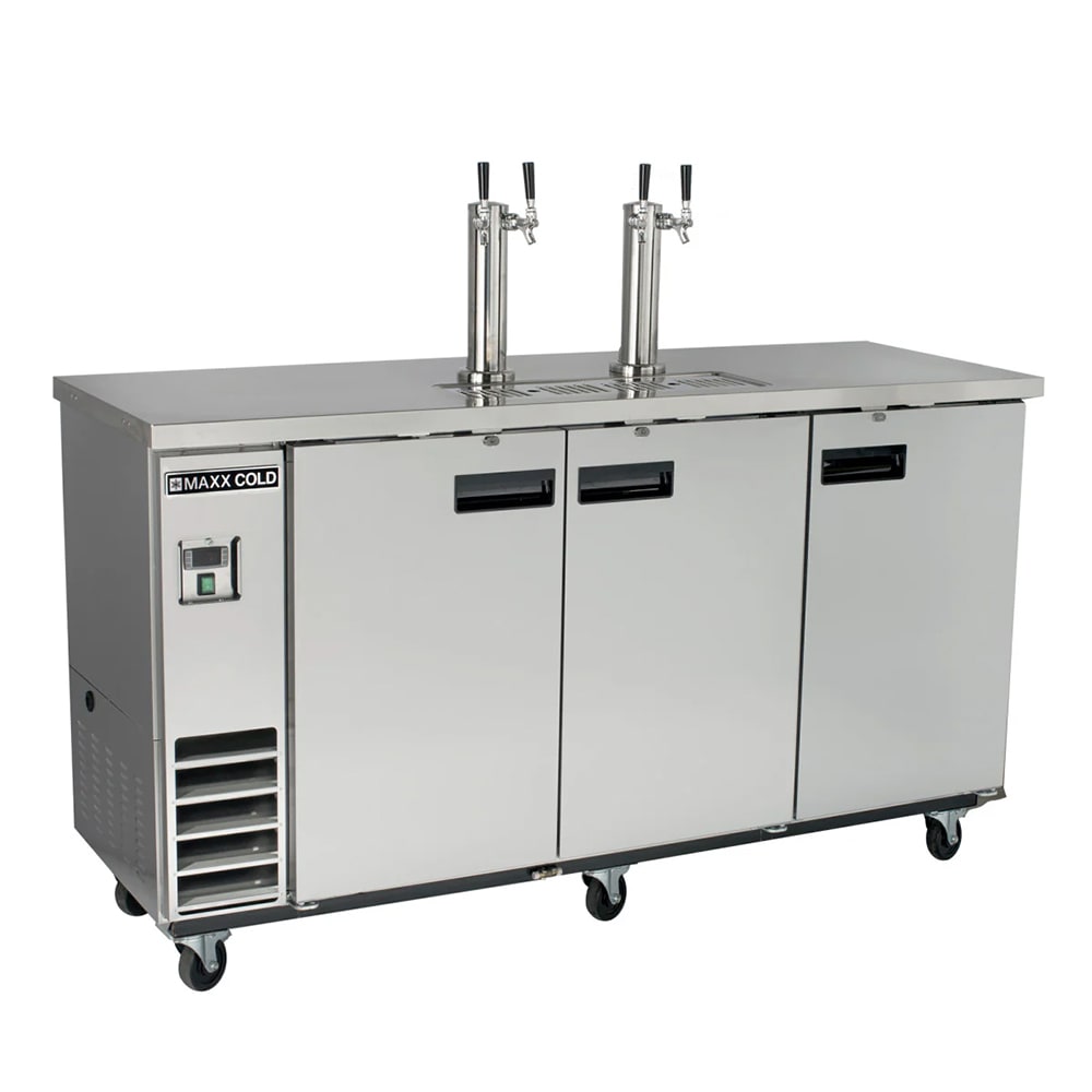 Maxx Cold MXBD72-2SHC 73 1/16" X-Series Kegerator Beer Dispenser w/ (3) Keg Capacity - (2) Columns, Stainless, 120v
