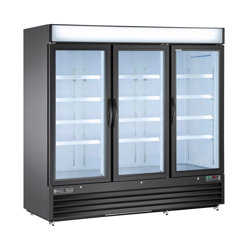 Maxx Cold MXM3-72FBHC 81" X-Series Three Section Display Freezer w/ Swing Doors - Bottom Mount Compressor, Black, 208-230v