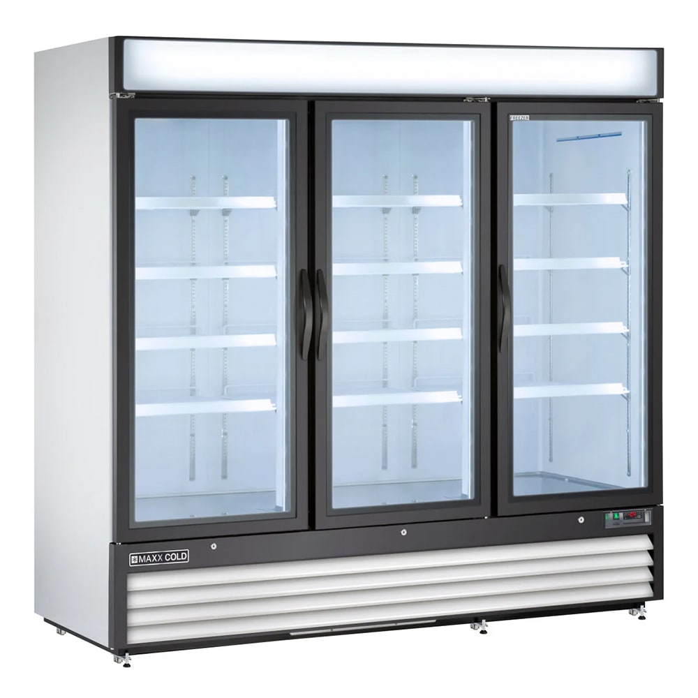 Maxx Cold MXM3-72FHC 81" X-Series Three Section Display Freezer w/ Swing Doors - Bottom Mount Compressor, White, 208-230v
