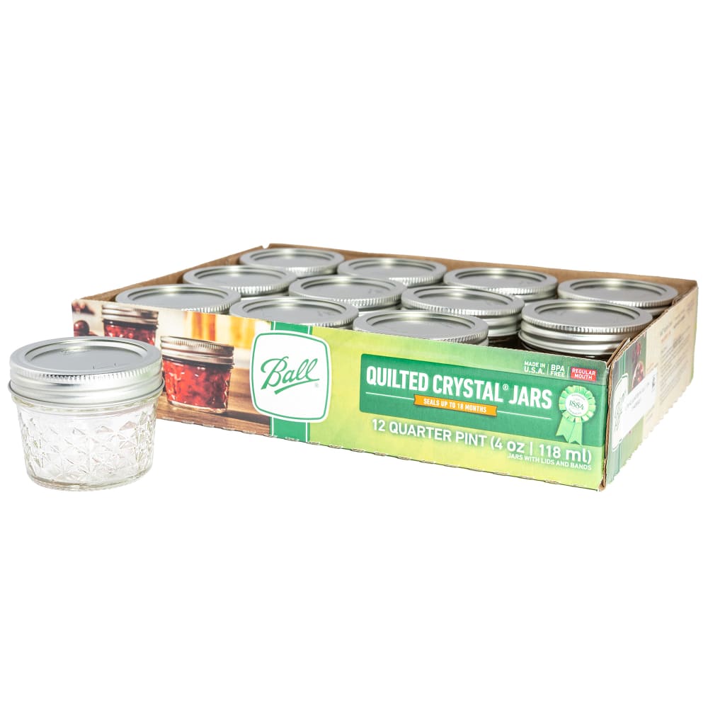 Ball 1440080400 4 oz Quilted Jelly Jar w/ Lid & Band - Regular Mouth