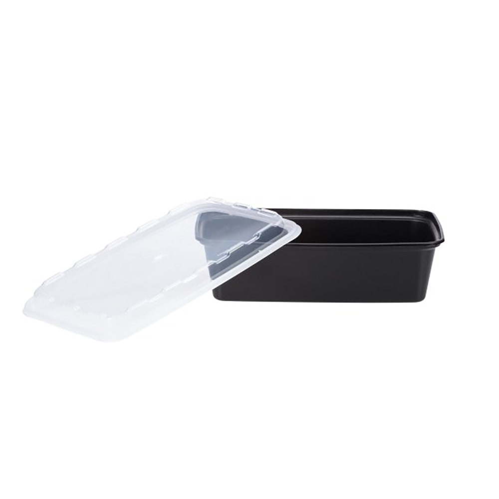 CuBE Packaging 38 oz Rectangular Container w/ Lid - Plastic, Black (CR-937B)
