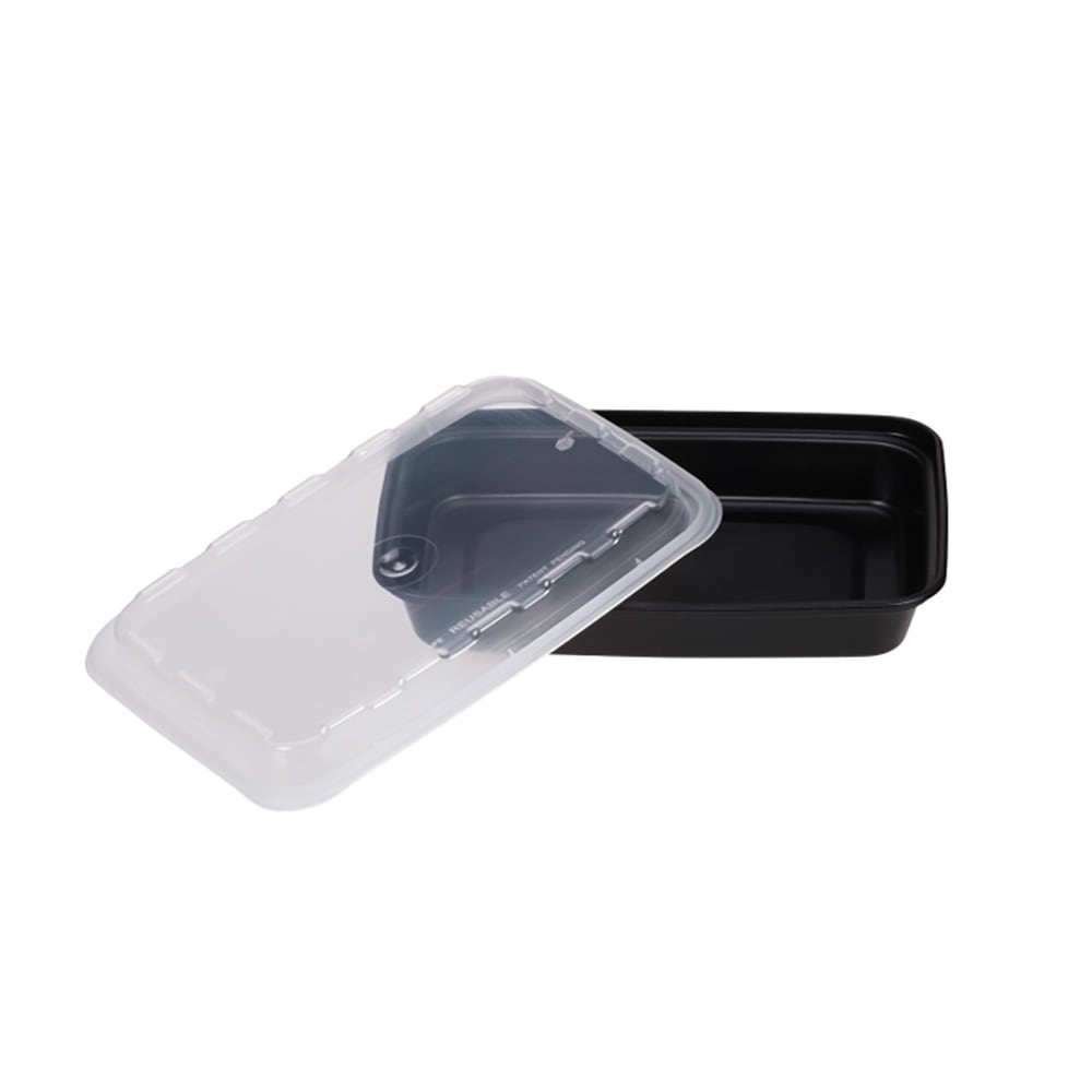 CuBE Packaging 12 oz Rectangular Container w/ Lid - Plastic, Black (CR-811B)