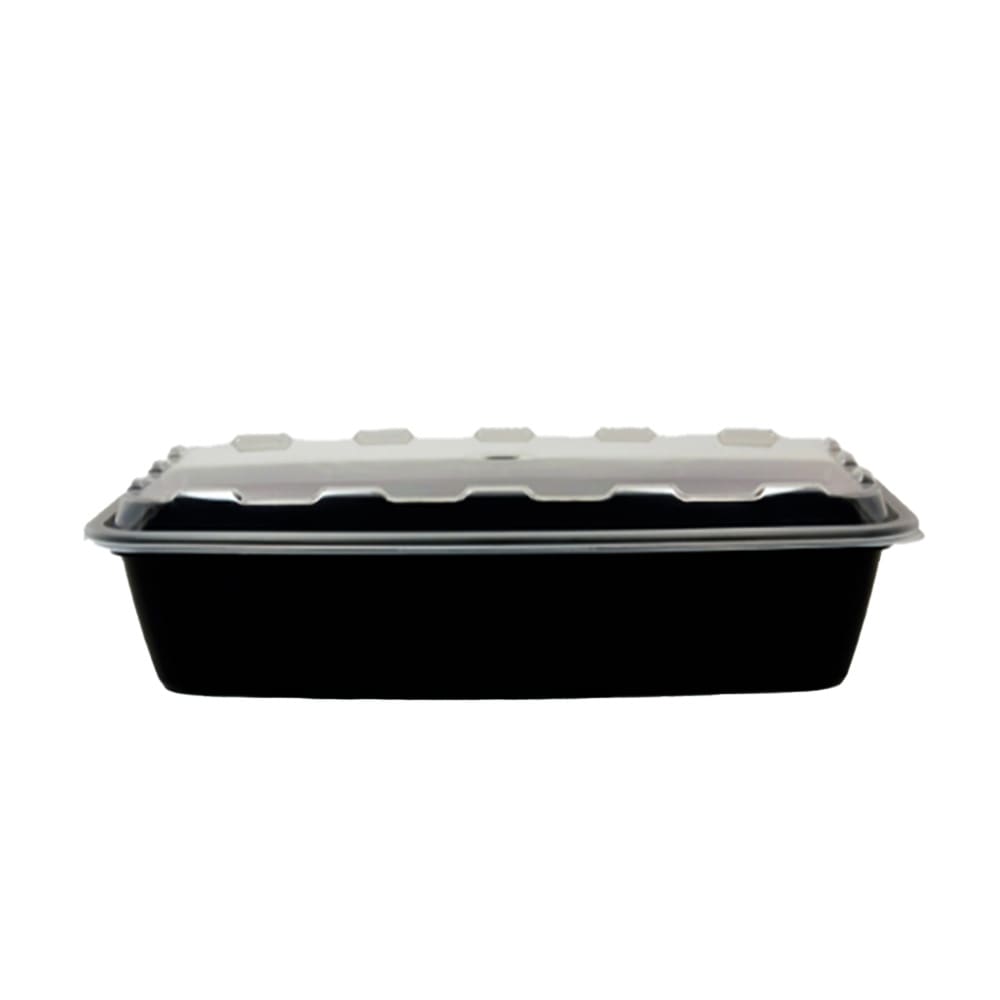 CuBE Packaging 56 oz Rectangular Container w/ Lid - Plastic, Black (CR-1156B)