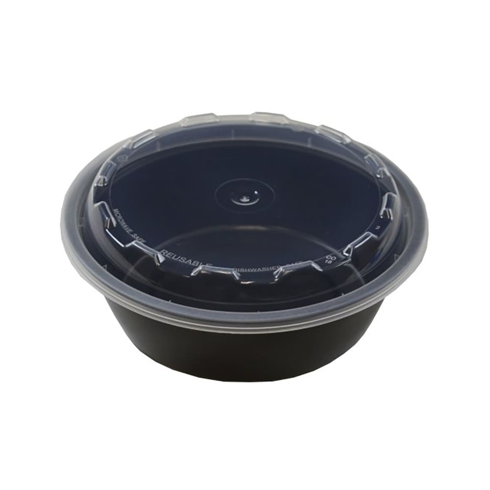 CuBE Packaging 18 oz Round Container w/ Lid - Plastic, Black (CO-518B)