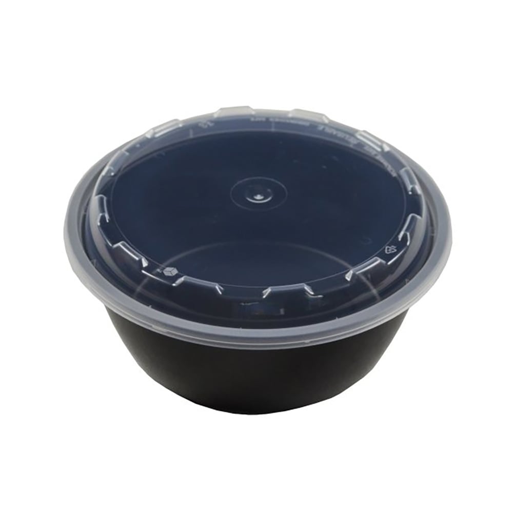 CuBE Packaging 32 oz Round Container w/ Lid - Plastic, Black (CO-632B)