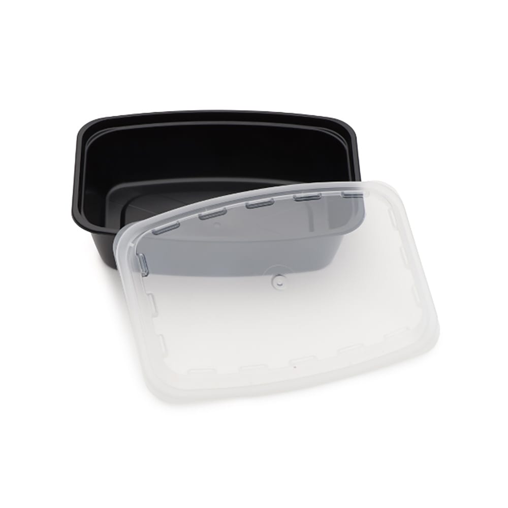 CuBE Packaging 38 oz Rectangular Container w/ Lid - Plastic, Black (CR-938B)