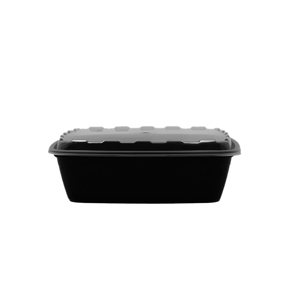 CuBE Packaging 64 oz Square Container w/ Lid - Plastic, Black (CS-1064B)