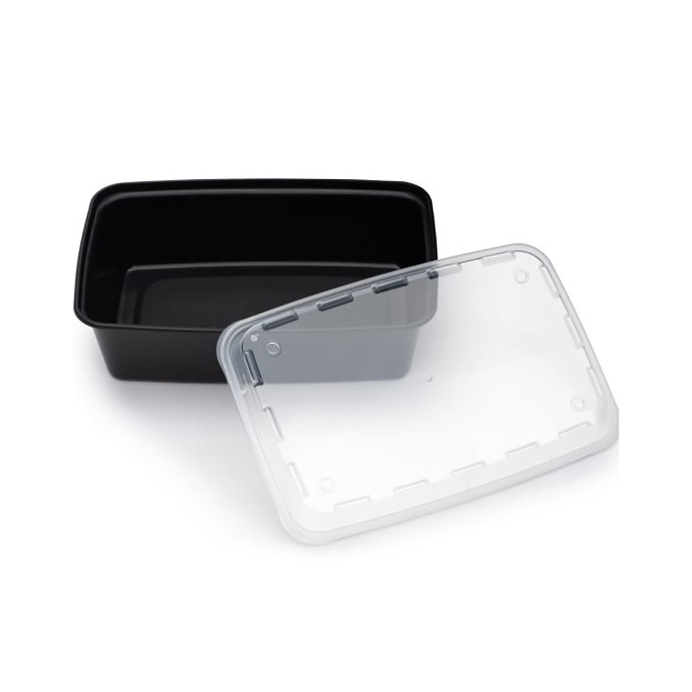 CuBE Packaging 38 oz Rectangular Container w/ Lid - Plastic, Black (CR-937B-VL)