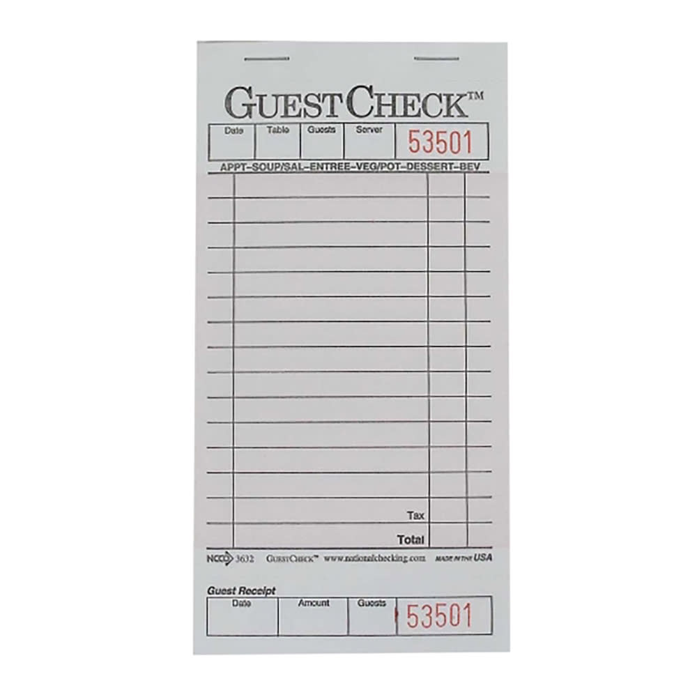 National Checking Company Guest Check - (1) Part Booked, (13) Lines (P3632SP)