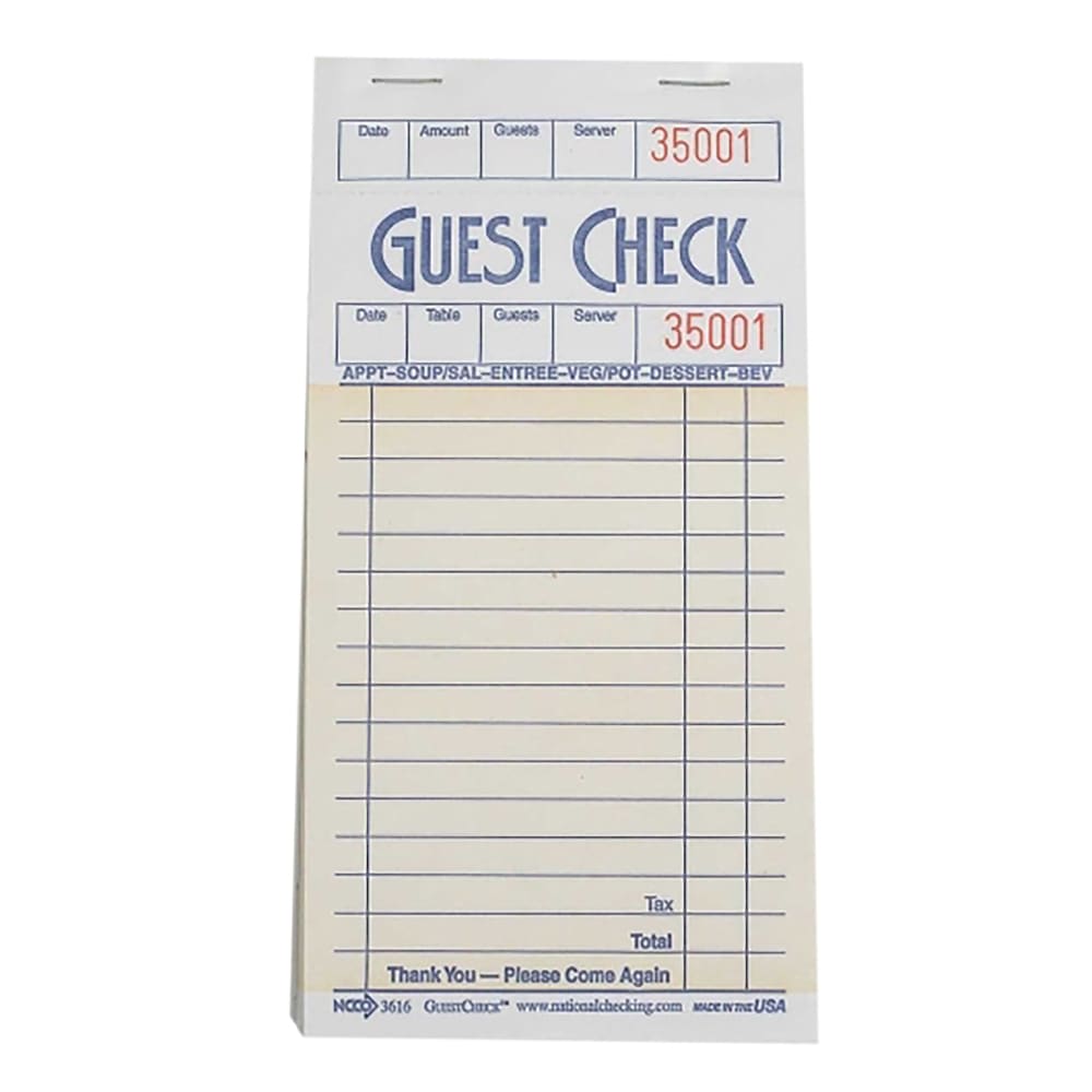 National Checking Company Guest Check - (1) Part Booked, (13) Lines (S3616)