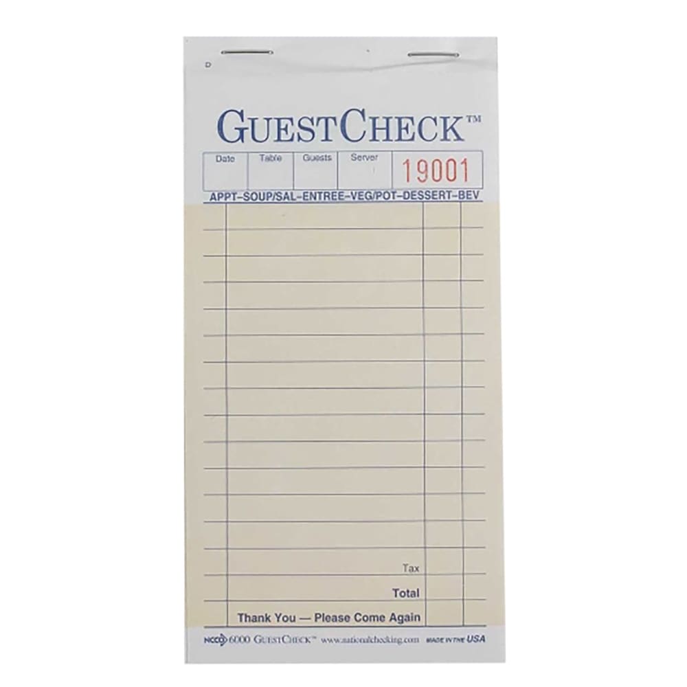 National Checking Company Guest Check - (2) Parts Booked, (13) Lines (S6000)