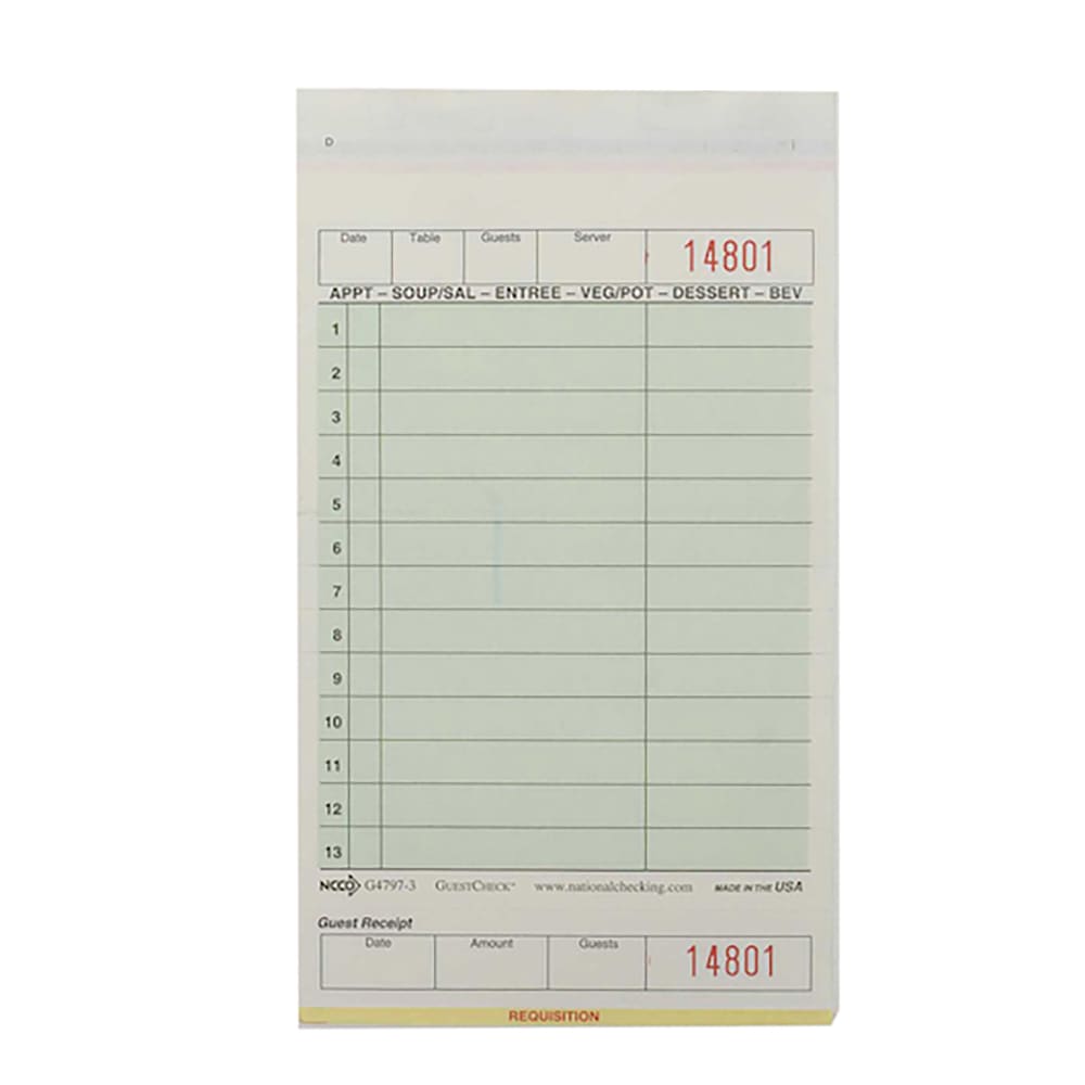 National Checking Company Guest Check - (3) Parts Booked, (13) Lines (G4797-3SP)