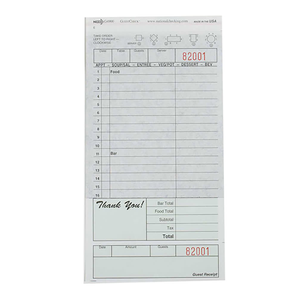 National Checking Company Guest Check - (2) Parts Booked, (16) Lines (G4900)