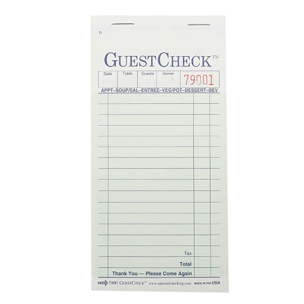 National Checking Company Guest Check - (2) Parts Booked, (17) Lines (G7000)