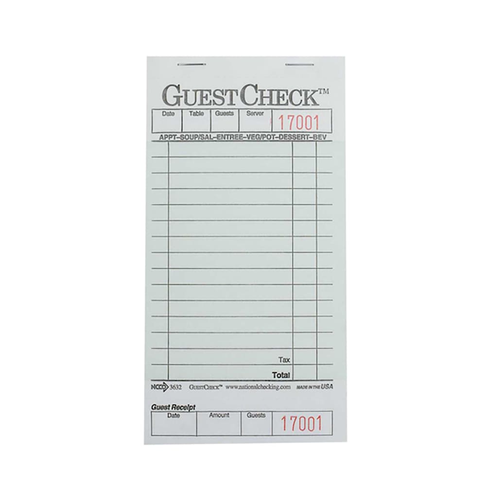 National Checking Company Guest Check - (1) Part Booked, (15) Lines (G3632SP)