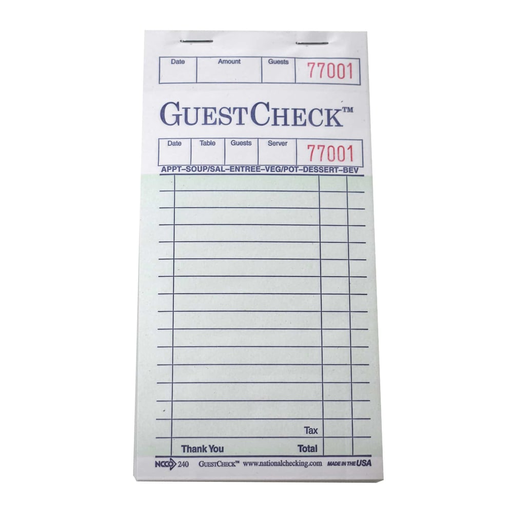 National Checking Company Guest Check - (1) Part Booked, (17) Lines (240-50)