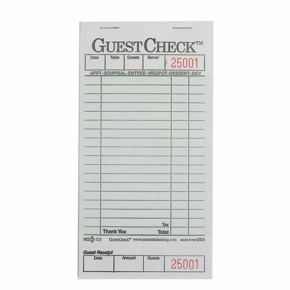 National Checking Company Guest Check - (1) Part Booked, (18) Lines (525)
