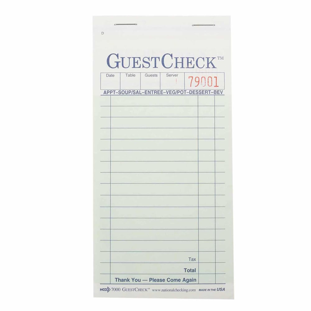 National Checking Company Guest Check - (2) Parts Booked, (17) Lines (A7000)