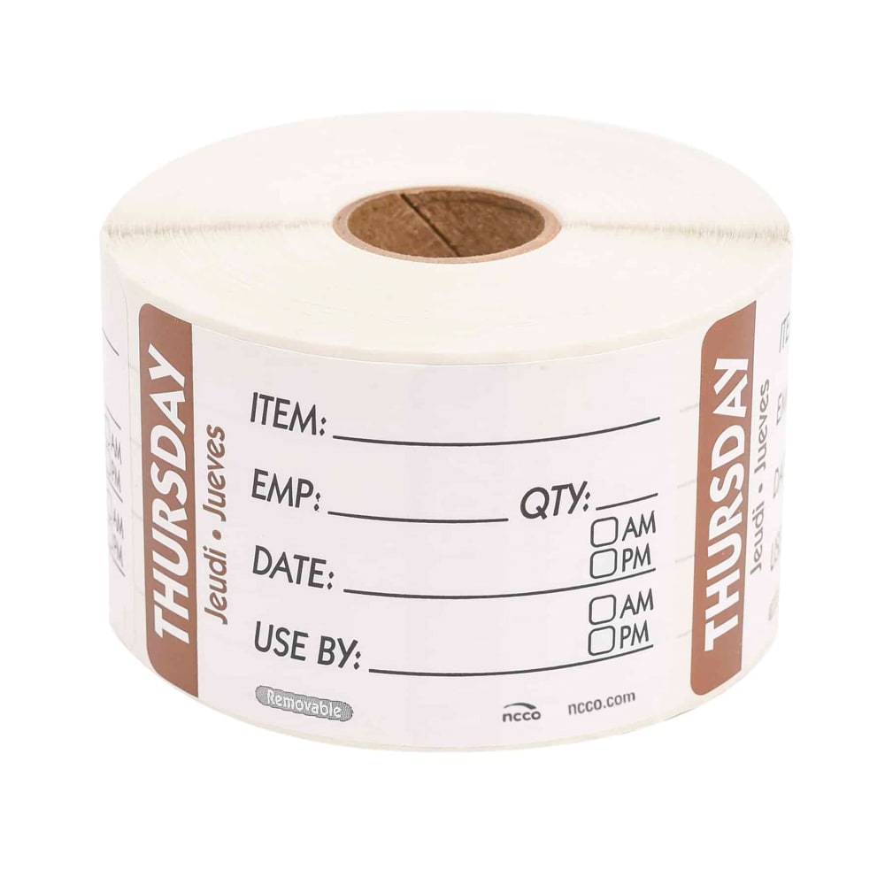 National Checking Company Rectangular Write On Food Storage Label - 2" x 3", Thursday, Brown (RIDU2304R)