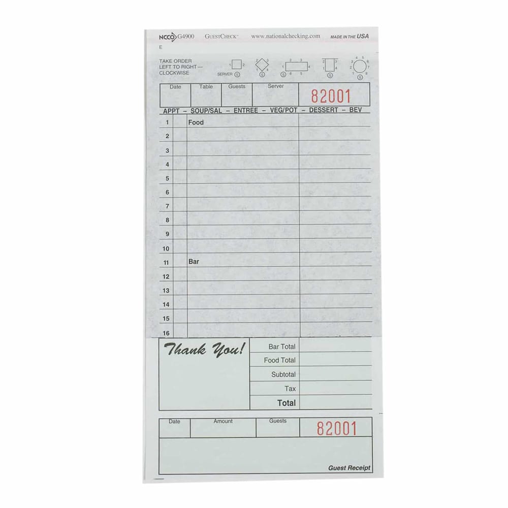 National Checking Company Guest Check - (2) Parts Booked, (16) Lines (G4900SP)