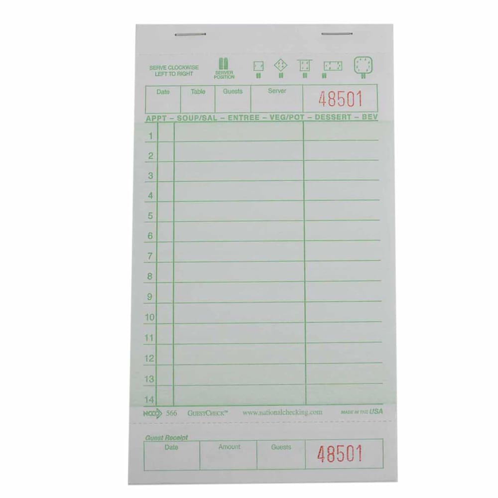 National Checking Company Guest Check - (1) Part Booked, (14) Lines (566)