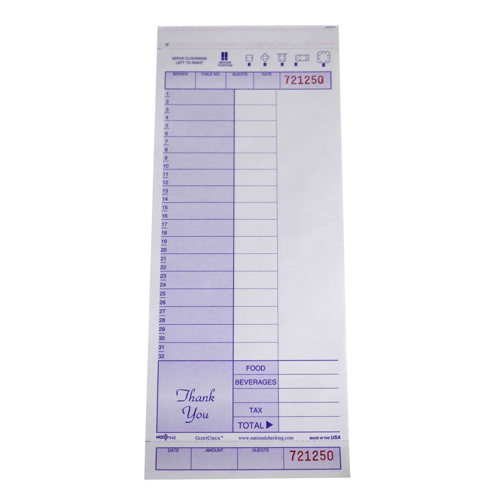 National Checking Company Guest Check - (2) Parts Booked, (32) Lines (948SW)