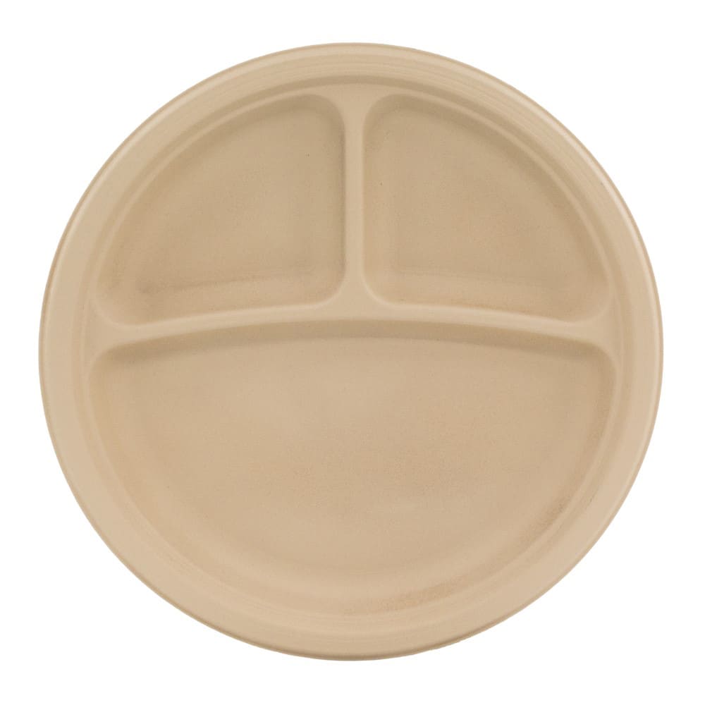 Genera 10 1/4" Round Disposable Plate w/ (3) Compartments - Molded Fiber, Natural (TPA103CB500IN)