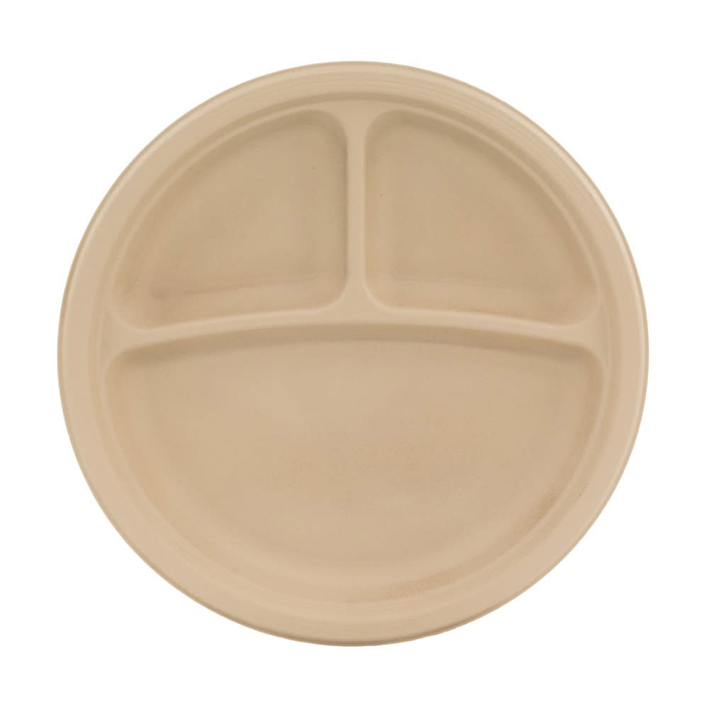Genera 9" Round Disposable Plate w/ (3) Compartments - Molded Fiber, Natural (TPA903CB500IN)