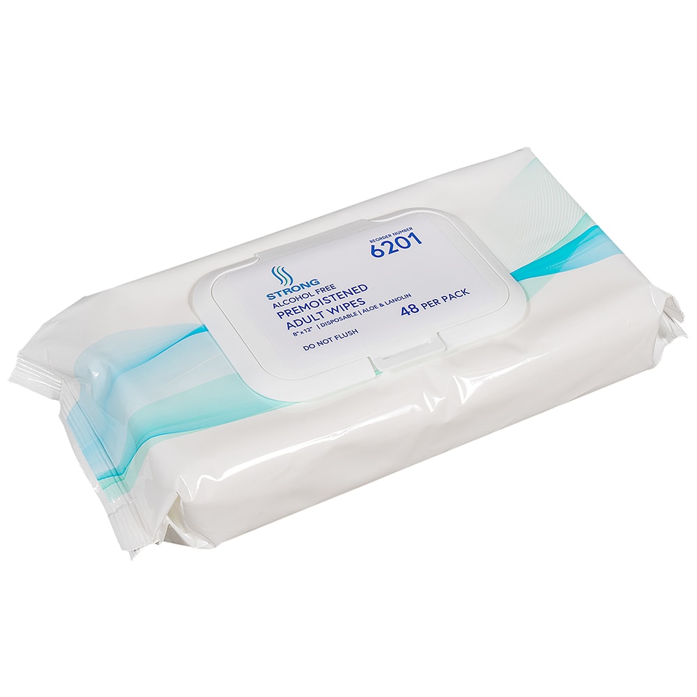 Strong 48 ct Soft Pack Wipes w/ Aloe & Lanolin - 8" x 12", Alcohol Free (6201)