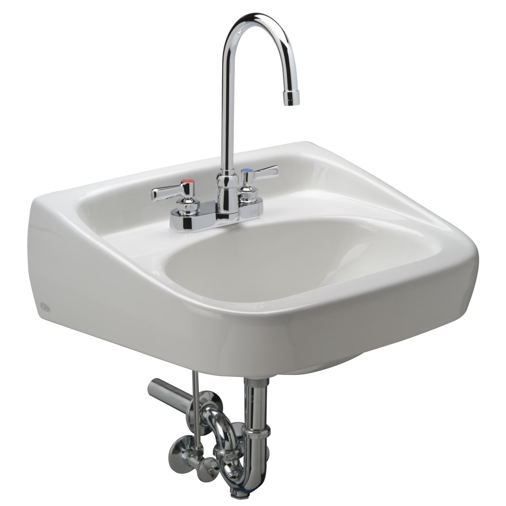 Zurn Industries Z.L6.M Wall Mount Manual Lavatory System w/ 5 3/8" Gooseneck Spout & 0.5 gpm Spray Outlet - 20" x 18"