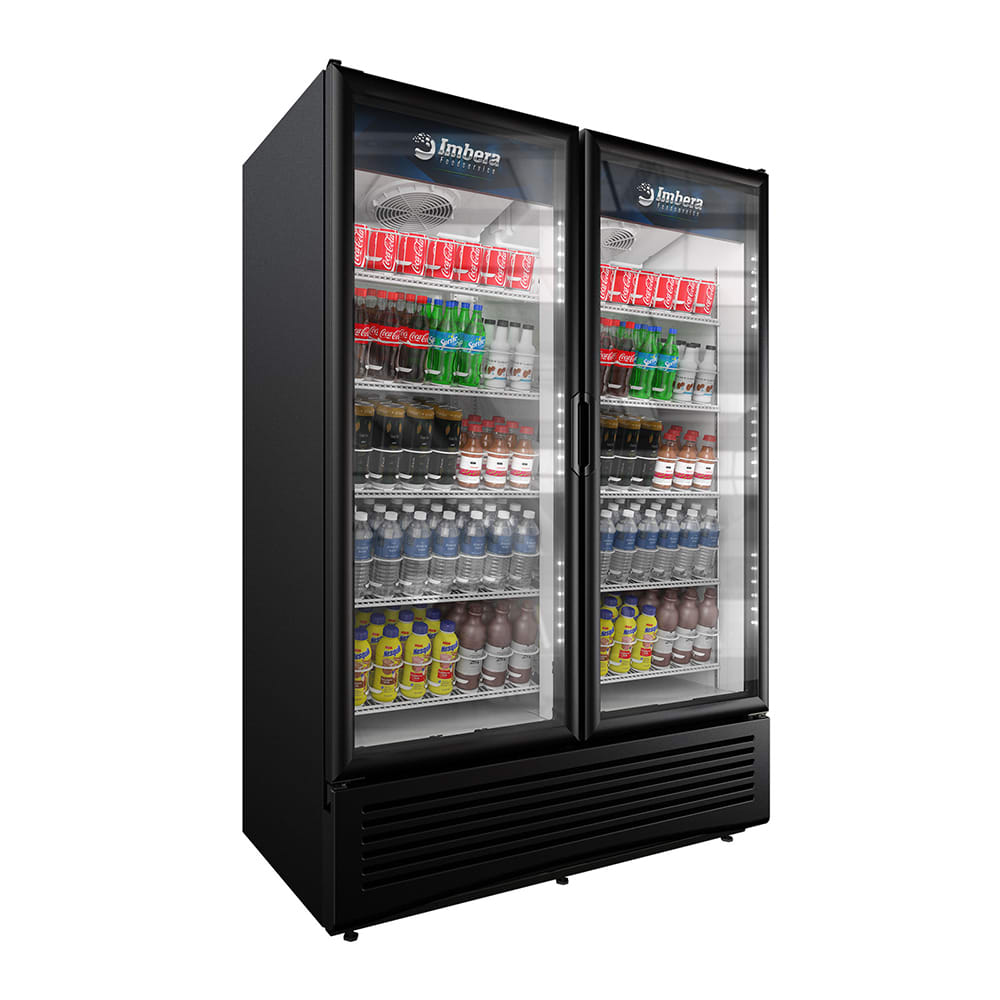 Imbera VRD43 HC BW 54 1/8" Two Section Glass Door Merchandiser - (2) Left/Right Hinge Doors, Black, 115v