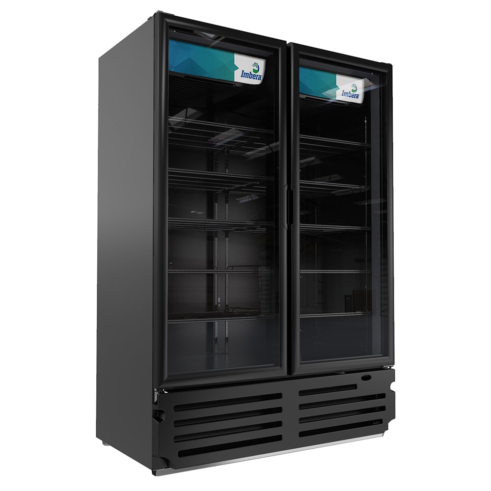 Imbera VRD43 HC BW 54 1/8" Two Section Glass Door Merchandiser - (2) Left/Right Hinge Doors, Black, 115v