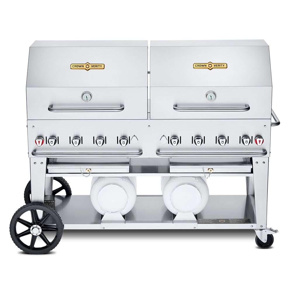 Crown Verity CV-CCB-60RDP 58" Mobile Gas Commercial Outdoor Grill w/ Gas Tank Support, Liquid Propane