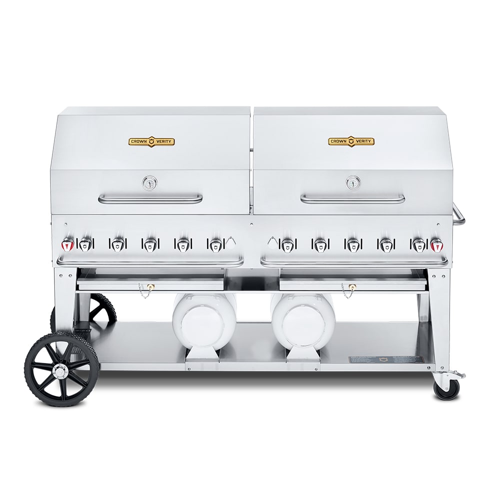 Crown Verity CV-CCB-72RDP 70" Mobile Gas Commercial Outdoor Grill w/ Gas Tank Support, Liquid Propane