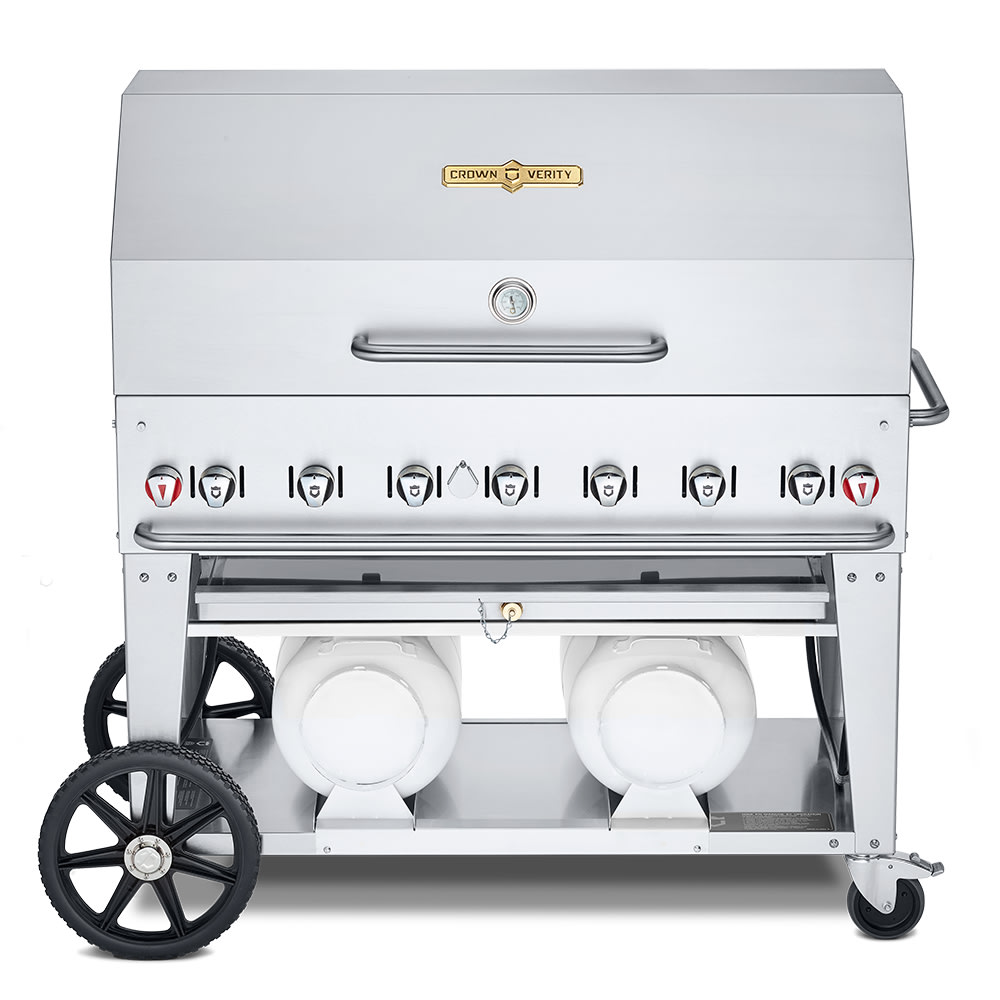 Crown Verity CV-CCB-48RDP 46" Mobile Gas Commercial Outdoor Grill w/ Roll Domes, Liquid Propane