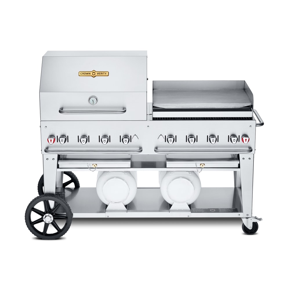 Crown Verity CV-CCB-60RGP 58" Mobile Gas Commercial Outdoor Grill w/ Griddle, Liquid Propane