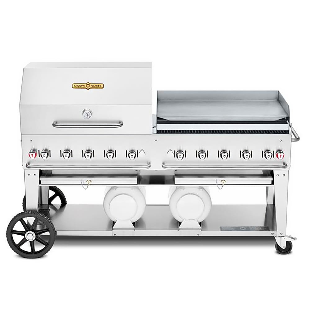 Crown Verity CV-CCB-72RGP 70" Mobile Gas Commercial Outdoor Grill w/ Griddle, Liquid Propane