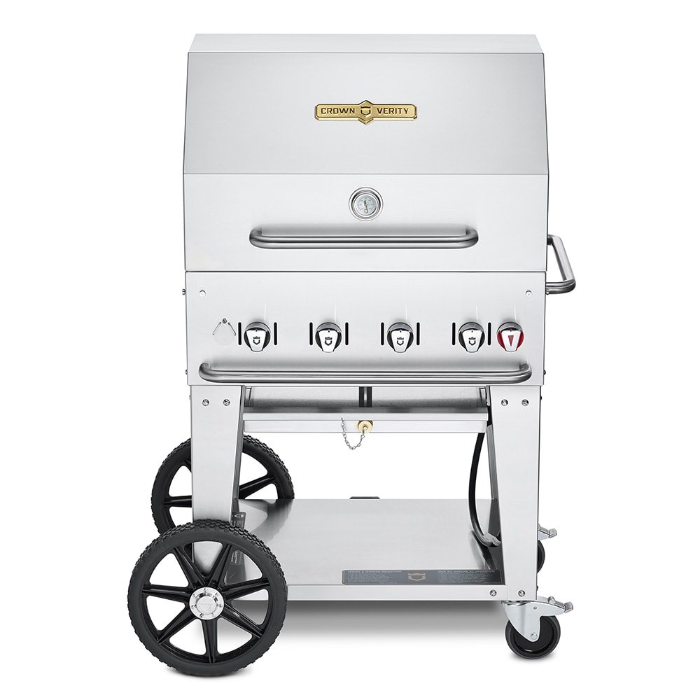 Crown Verity CV-MCB-30RDP-LP 28" Mobile Gas Commercial Outdoor Charbroiler w/ Roll Dome, Liquid Propane