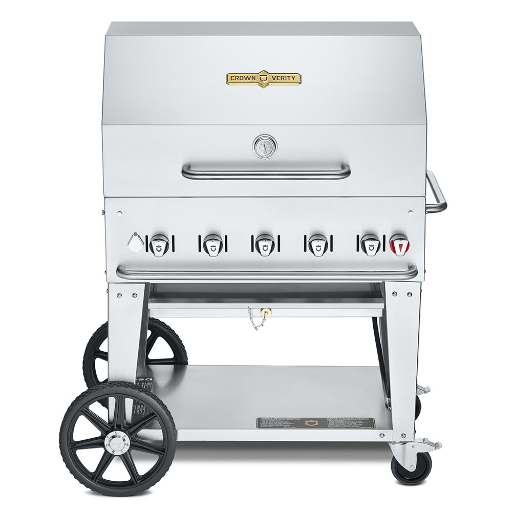 Crown Verity CV-MCB-36RDP-NG 34" Mobile Gas Commercial Outdoor Charbroiler w/ Roll Dome, Natural Gas