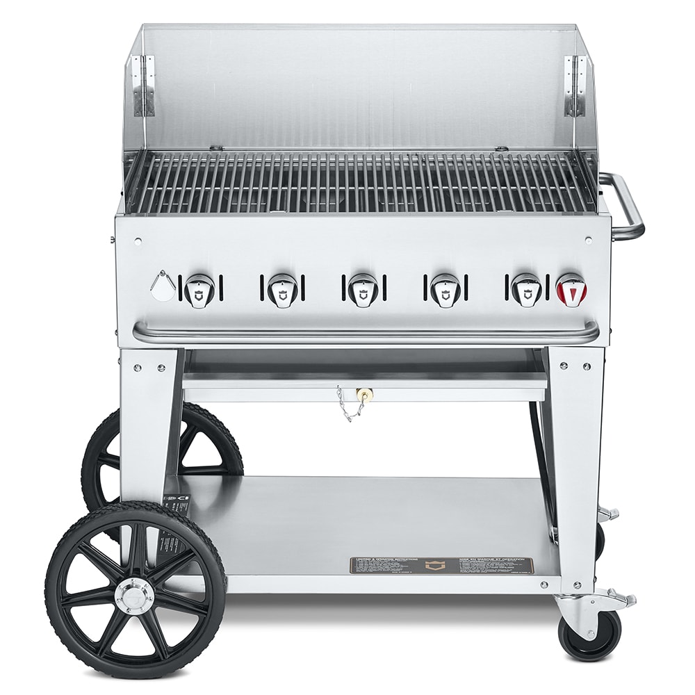 Crown Verity CV-MCB-36WGP-NG 34" Mobile Gas Commercial Outdoor Charbroiler w/ Wind Guards, Natural Gas