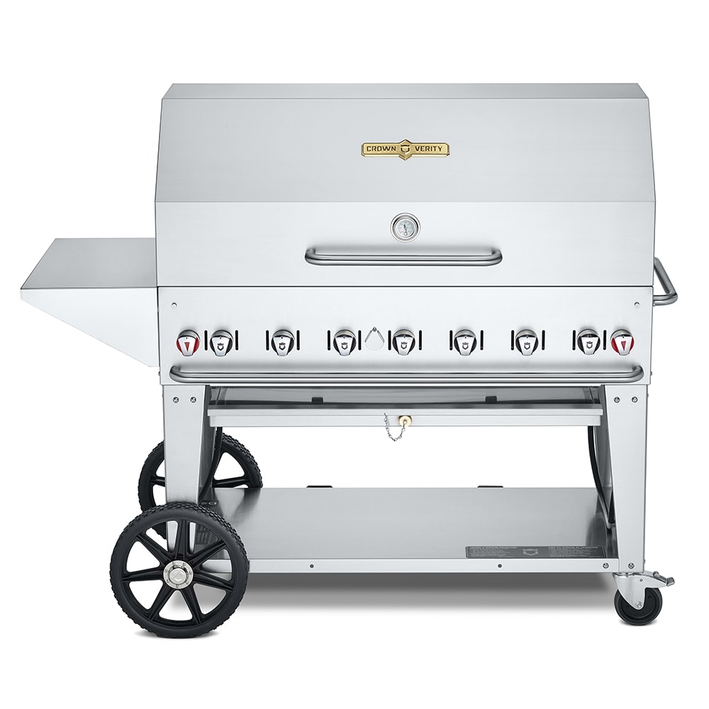 Crown Verity CV-MCB-48PKG-NG 46" Mobile Gas Commercial Outdoor Charbroiler w/ Roll Dome, Natural Gas