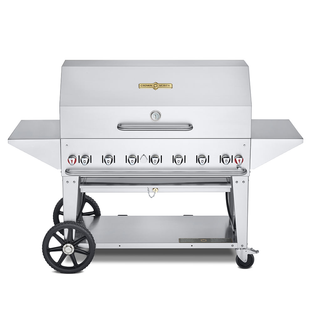 Crown Verity CV-MCB-48PRO 48" Mobile Commercial Outdoor Charbroiler w/ (7) Burners - Roll Dome, Natural Gas