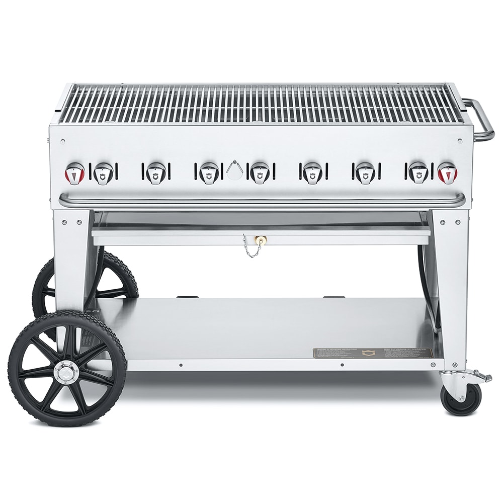 Crown Verity CV-MCB-48-SI-BULK 46" Mobile Gas Commercial Outdoor Charbroiler w/ Water Pan, Liquid Propane