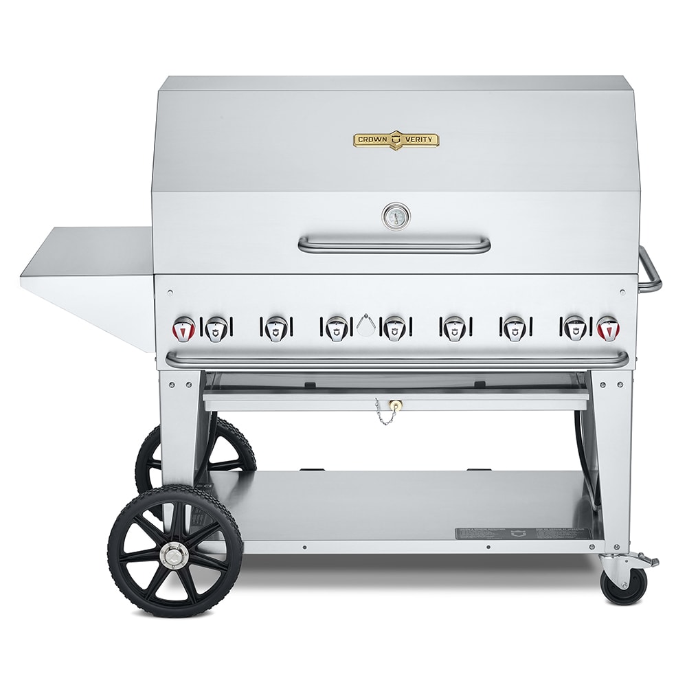 Crown Verity CV-MCB-48-SI-BULK-PKG 46" Mobile Gas Commercial Outdoor Charbroiler w/ Roll Dome, Liquid Propane