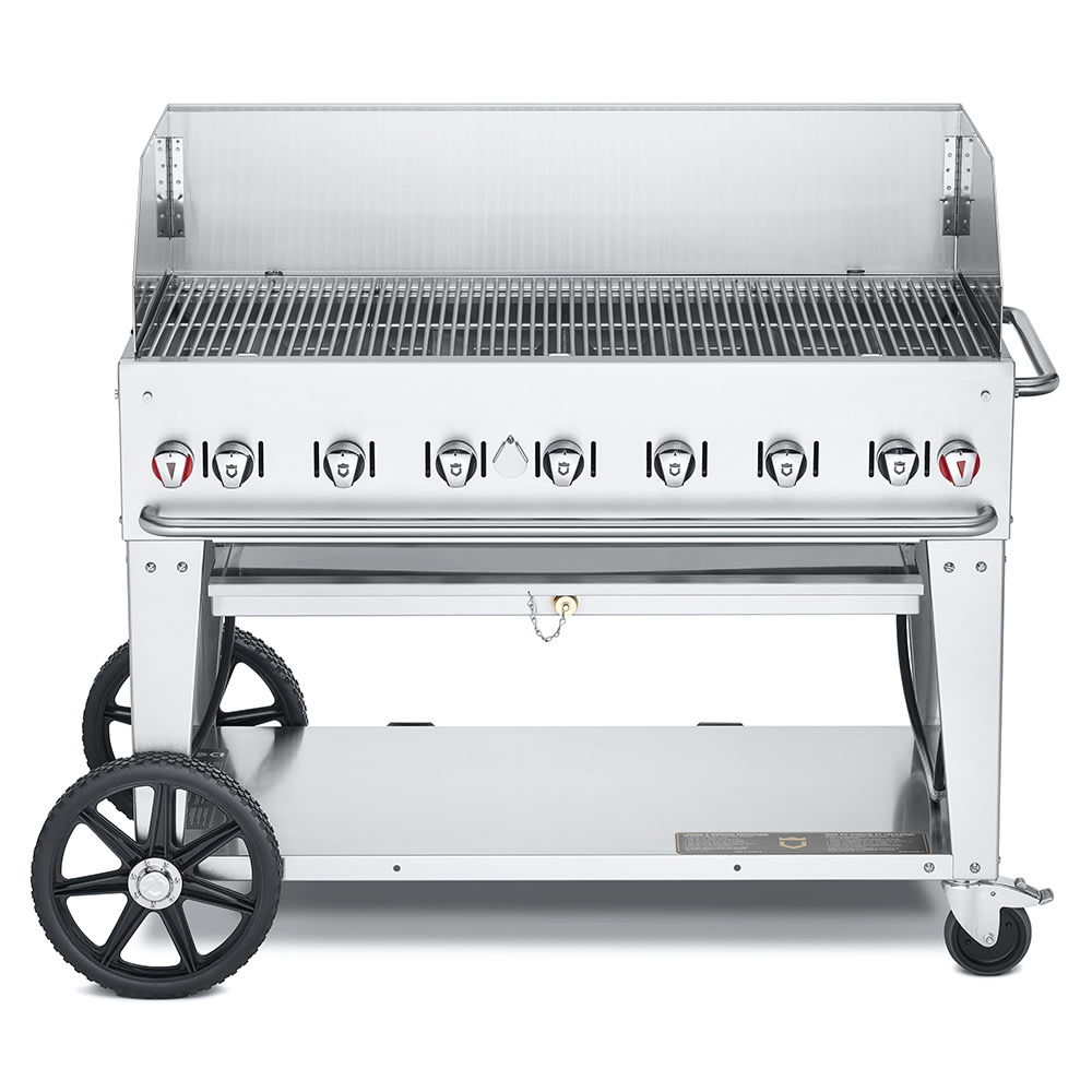 Crown Verity CV-MCB-48-SI-BULK-WGP 46" Mobile Gas Commercial Outdoor Charbroiler w/ Wind Guards, Liquid Propane