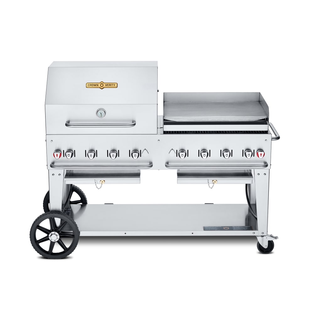 Crown Verity CV-MCB-60RGP-LP 58" Mobile Gas Commercial Outdoor Charbroiler w/ Griddle, Liquid Propane