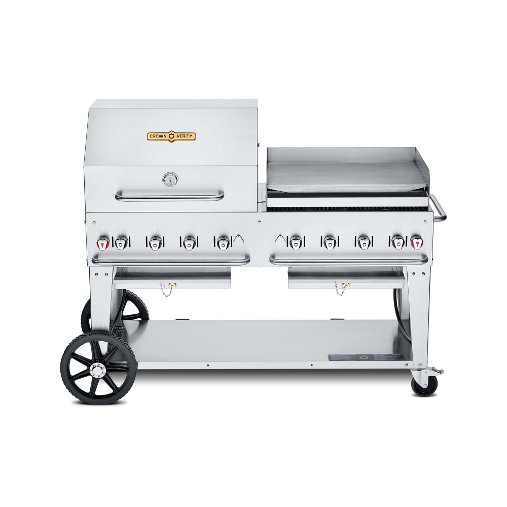 Crown Verity CV-MCB-60RGP-NG 58" Mobile Gas Commercial Outdoor Charbroiler w/ Griddle, Natural Gas