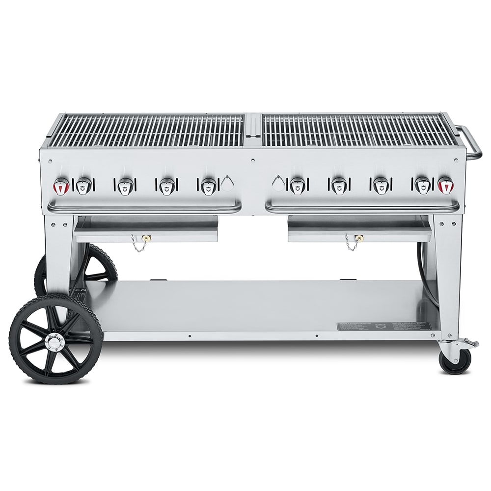 Crown Verity CV-MCB-60-SI50/100 58" Mobile Gas Commercial Outdoor Charbroiler w/ Water Pan, Liquid Propane